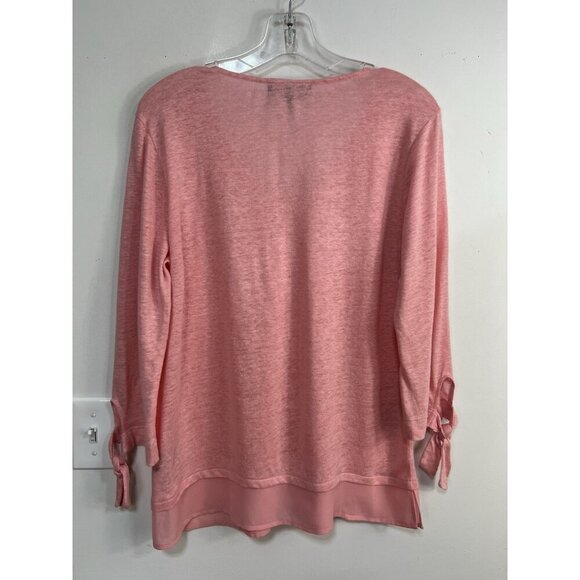 SANCTUARY Women's Sylvie Tie Sleeve Tee Linen Pink VNeck Small Classic Knit - Picture 4 of 9